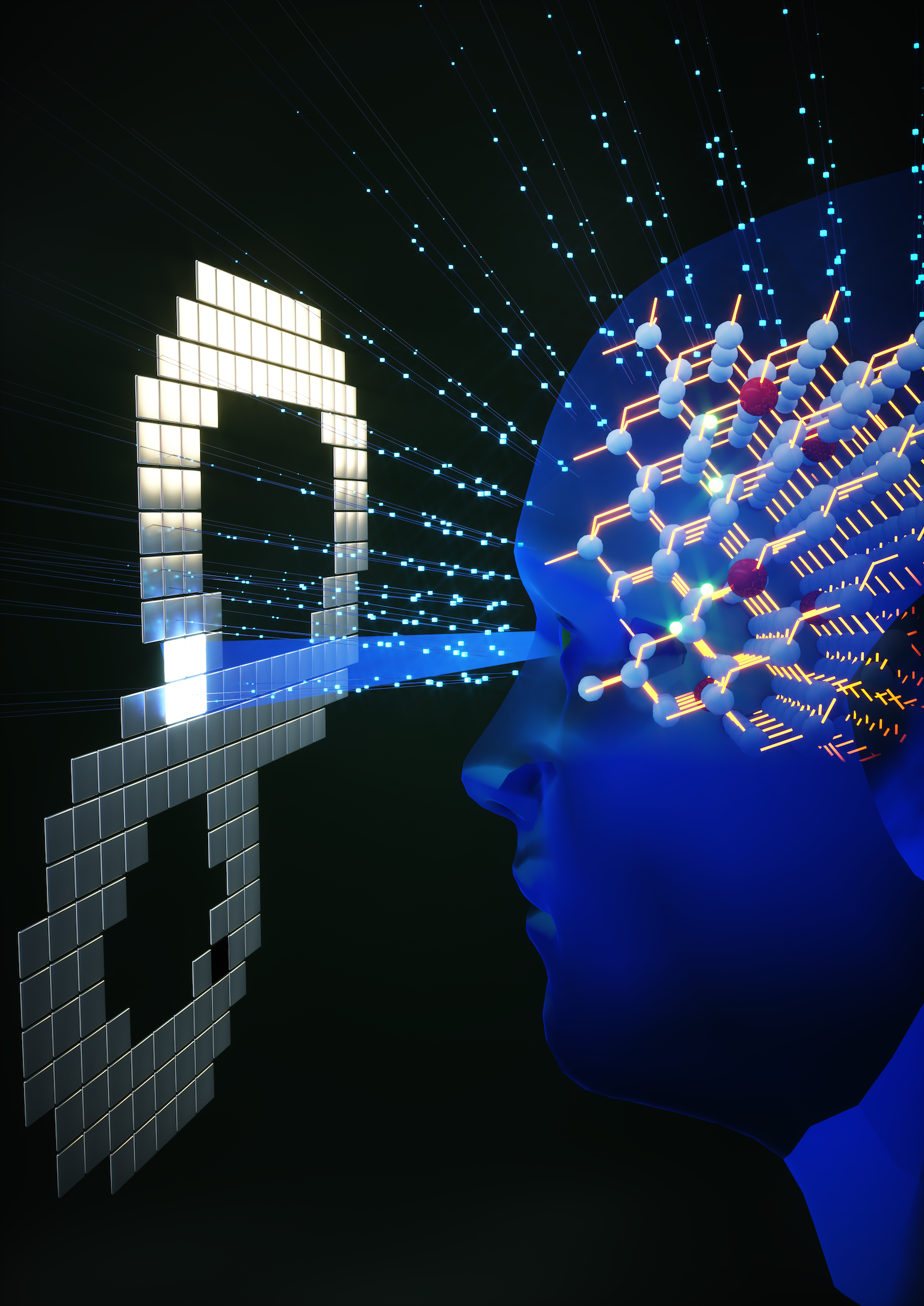 Artist’s impression of digit recognition by a dopant network processing unit in silicon.