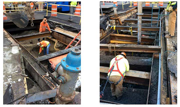 Trenching and lagging at Vassar Street work zone C