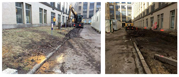 Main lot expansion for Cambridge Fire Department access in progress